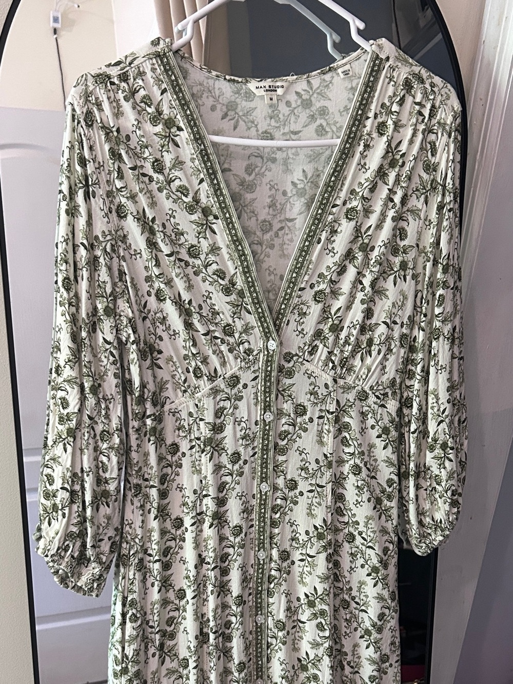 Floral Button-Front Maxi Dress in Ivory and Olive